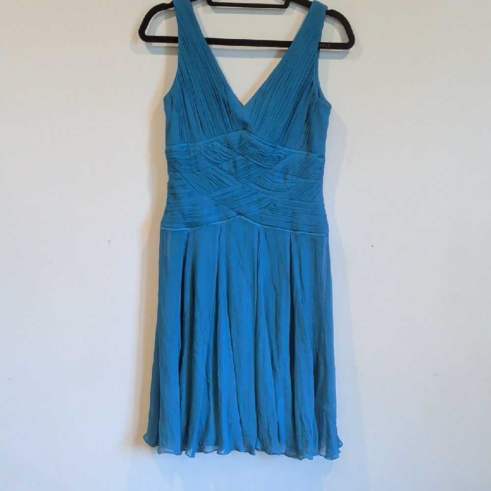 Adrianna Papell Teal V-Neck Mini Dress